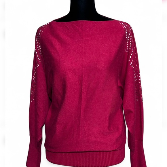 Say What? Sweaters - SAY WHAT Red Pull-Up Top-Sweater M, Long Sleeves With Rhinestone Accents NWOT